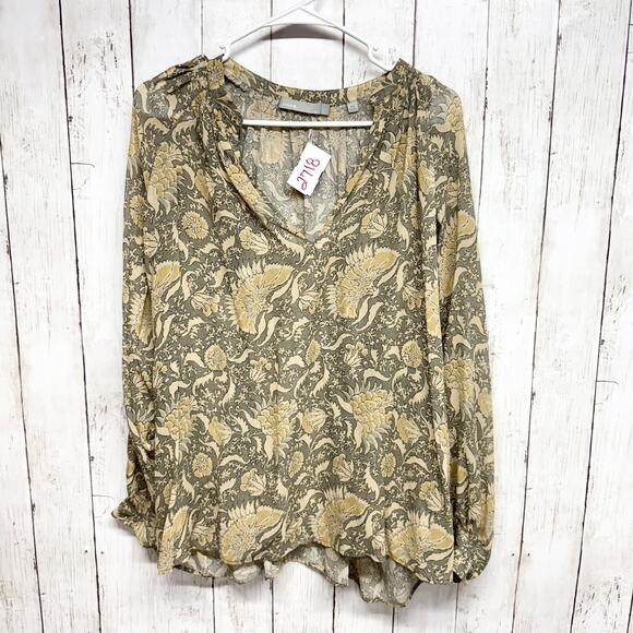Vince Shirt Women Size Medium Georgette Floral Silk Slit Neck Long Sleeve Blouse - Picture 1 of 6